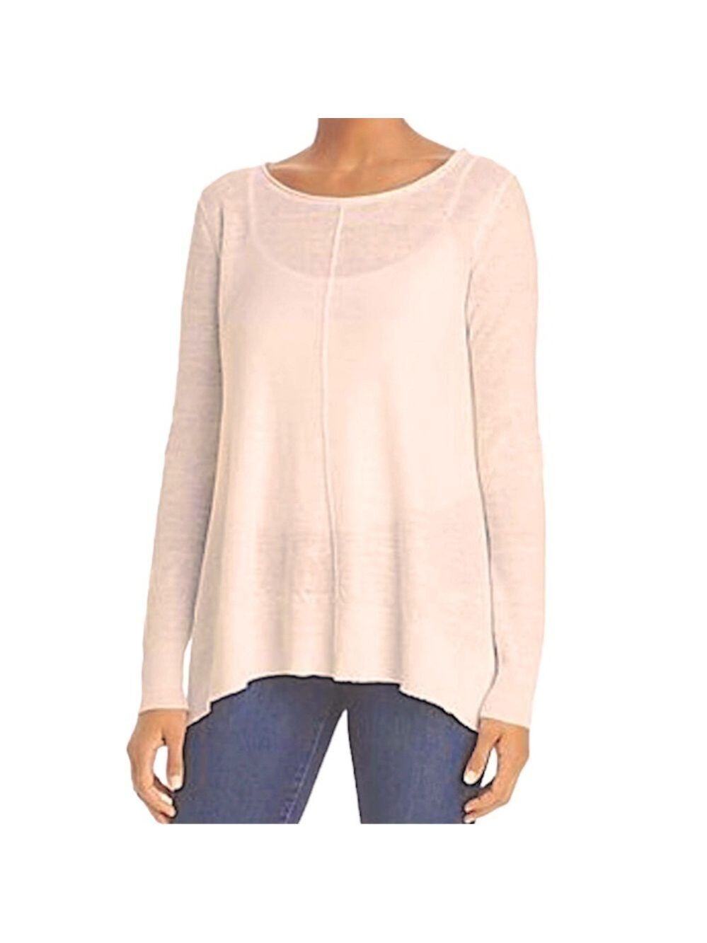 Donna Karan NY Knit Linen Pullover Sweater Sz XS Pink Peach Relaxed Round Neck